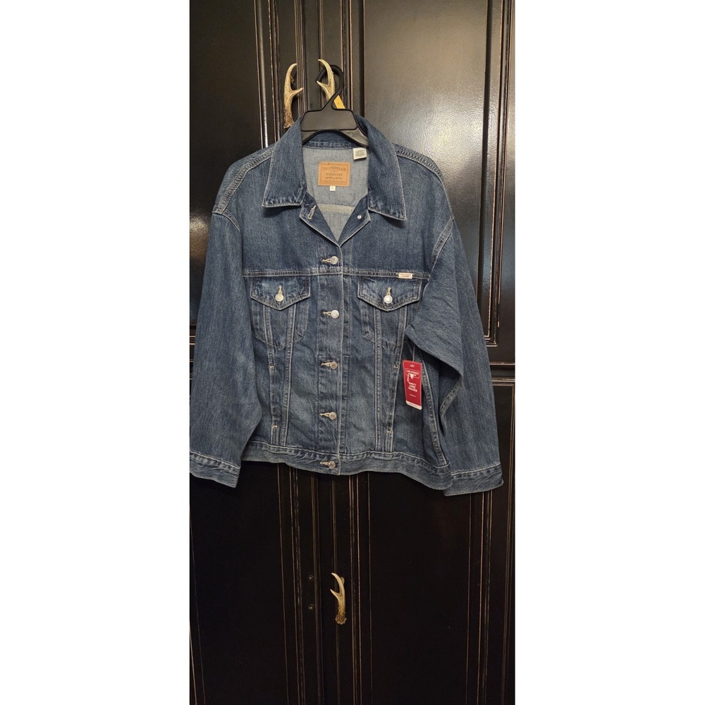 Levis Strauss Signature Blue Jeans Trucker Jacket, Wm L, Casual, Concert
